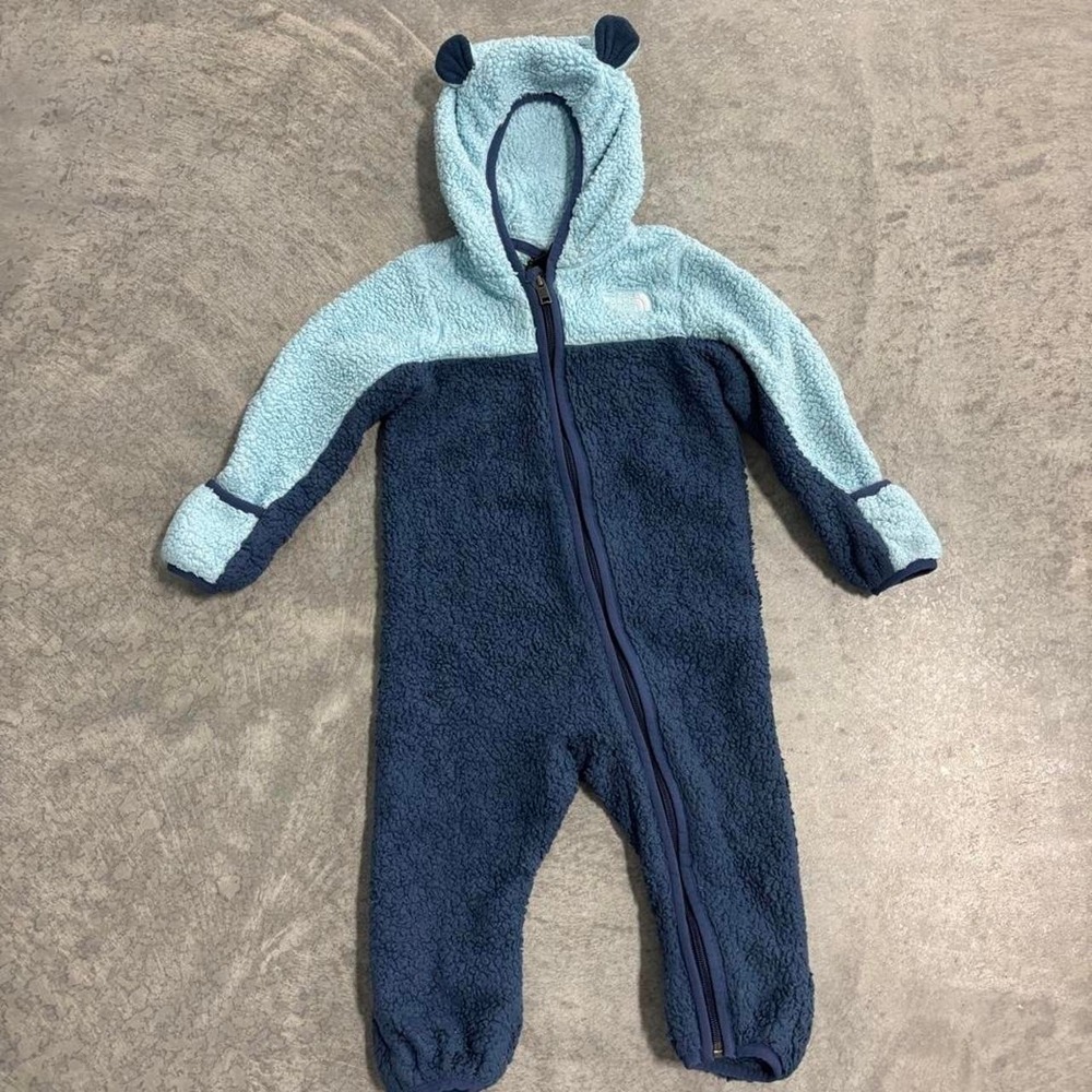 The North Face Baby Blue & Navy Bear Hooded Fleece One Piece 12-18M